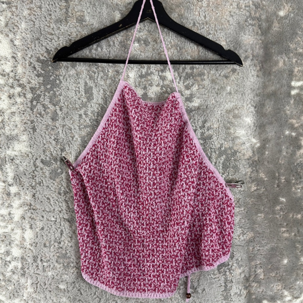 Free People Beach Size XS Knit Halter Backless Crop Top Pink Sleeveless Women
